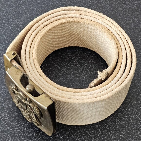 WWII US Army Solid Brass Belt Buckle and US Military Issued Web Belt - Picture 3 of 6